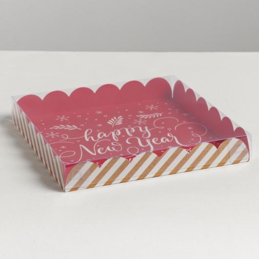 Коробка для кондитерских изделий с PVC крышкой Happy new year, 21 × 21 × 3 см